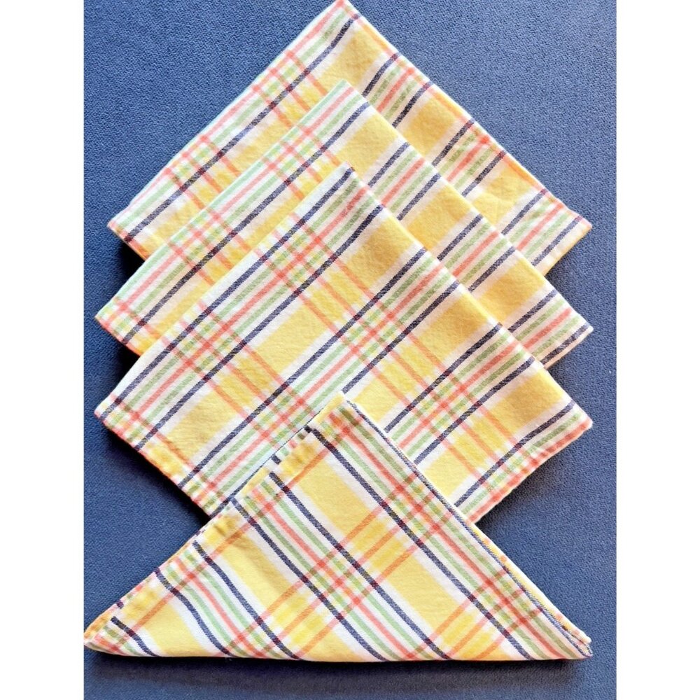 S/4 Genuine Fiesta Plaid Napkins 100% Cotton Yellow Homer Laughlin Table Linens